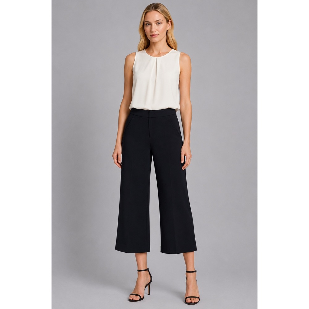 A.L.C. Wide Leg Crop Pant Women 0 Black Slit Hem Trousers Quiet Luxury Old Money